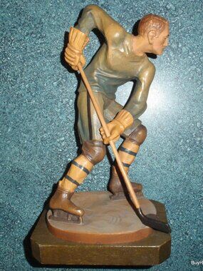"Hockey Player" Anri 8" Wood Carving By Ulrich Bernardi Rare Large NHL Gift!